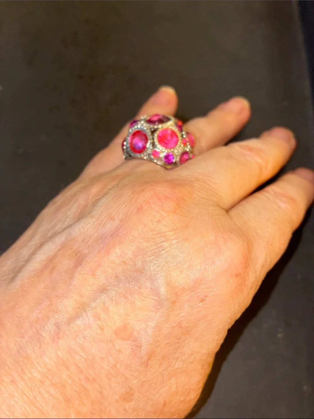 Dome Cocktail Stretch Ring with Pink Gemstones